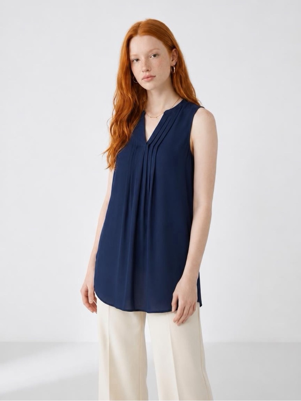 H&M Navy Sleeveless Pintuck V-Neck Tunic
